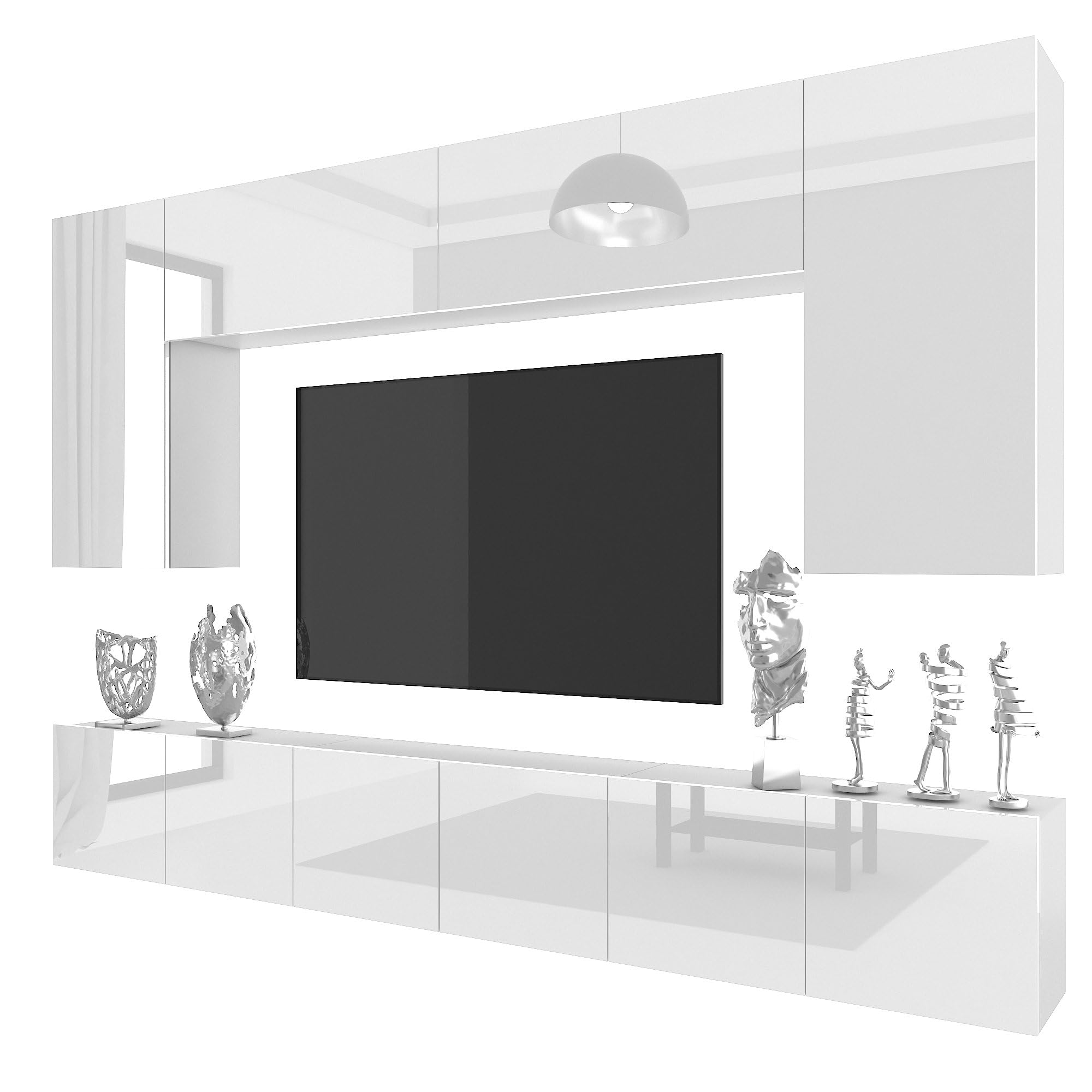Belini Milano 2 Meuble TV Mural Suspendu 300 cm Blanc Brillant