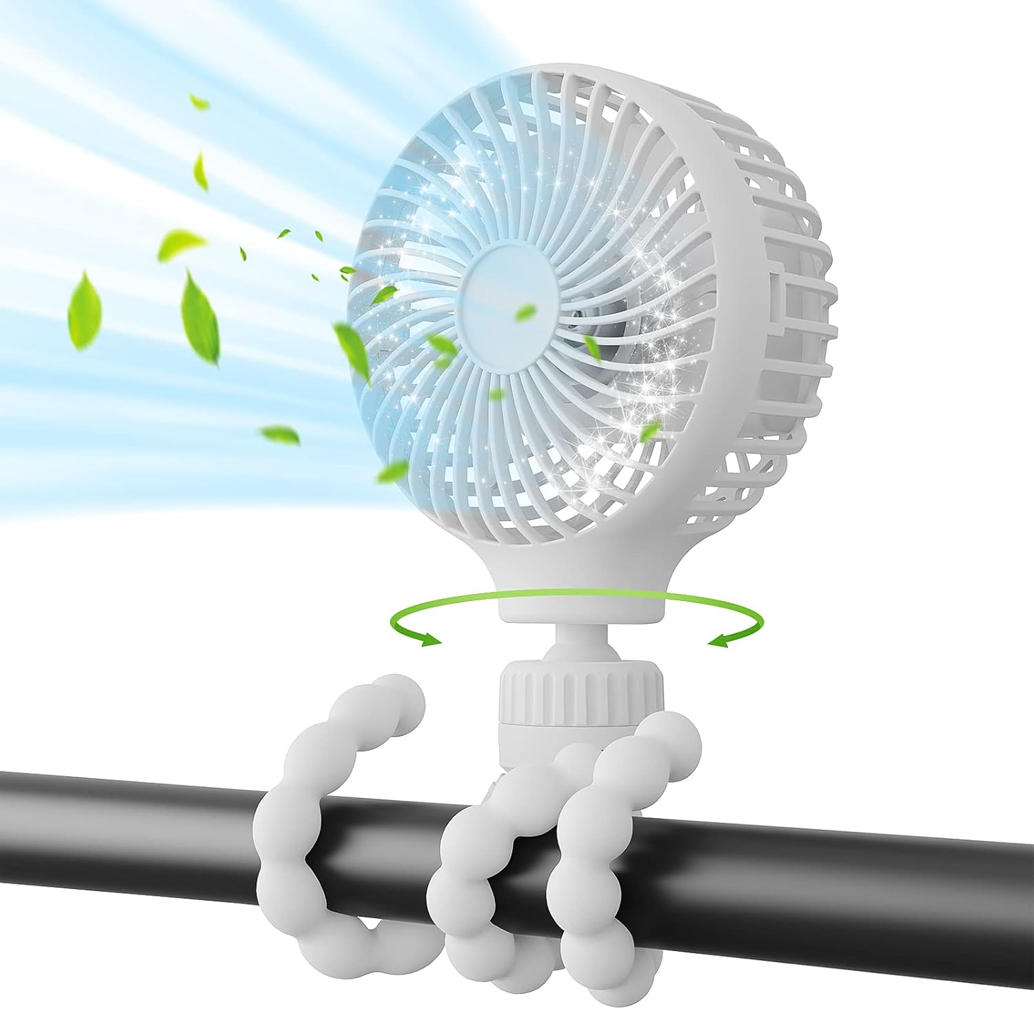 Stroller Fan, Flexible Tripod Clip On Baby Fan, 4 Speeds and Rotatable Mini Portable Fan, USB or Battery Powered, for Car Seats, Crib, Bike, Treadmills, Camping (White) Stroller Fan, Flexible Tripod Clip On Baby Fan, 4 Speeds and Rotatable Mini Portable Fan, USB or Battery Powered, for Car Seats, Crib, Bike, Treadmills, Camping (White)