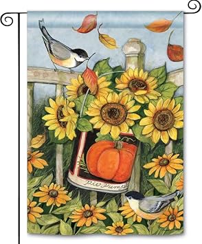 Fall Garden Flags 12x18 Double Sided Outside, Pumpkins Sunflower Autumn Yard Outdoor Flag