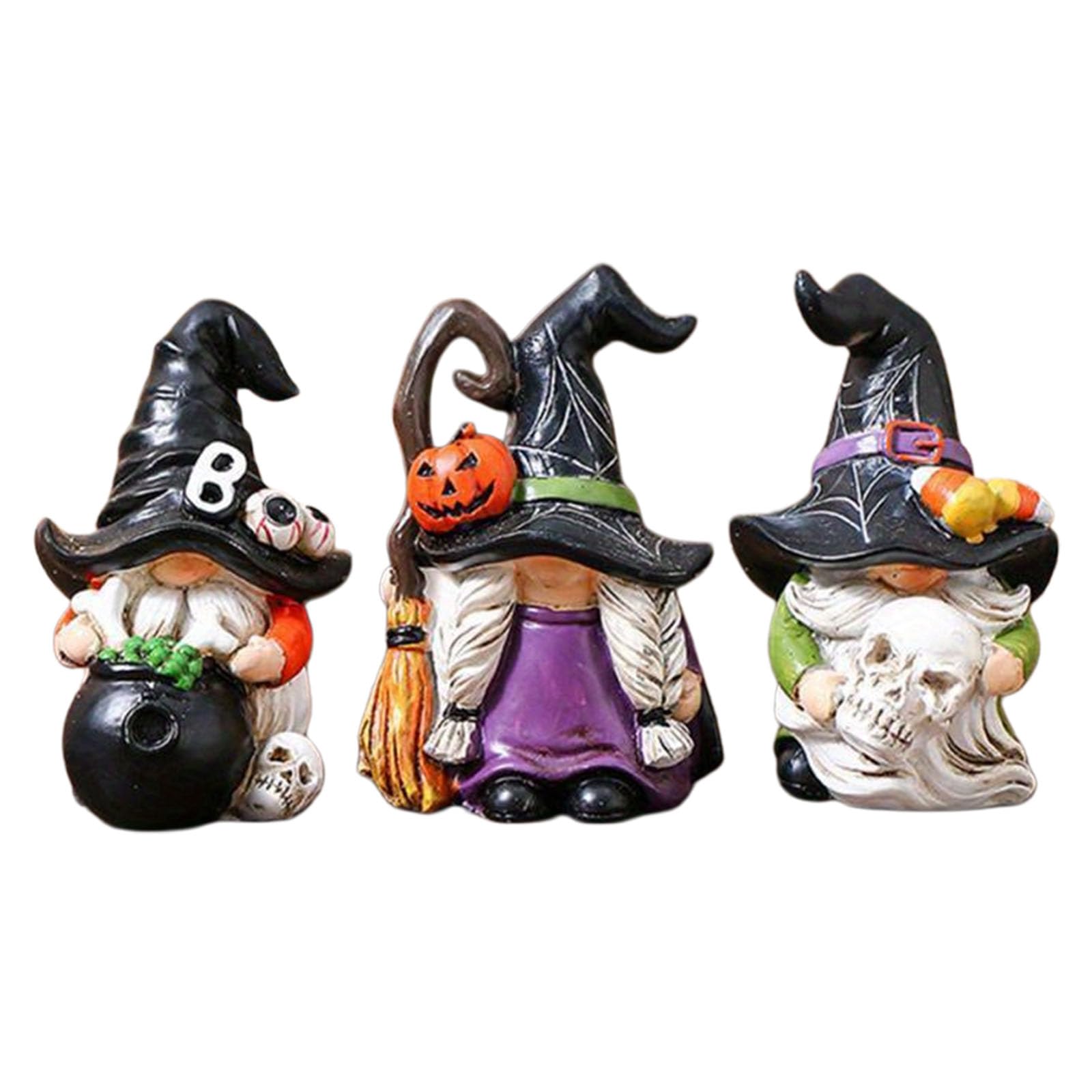 Pangboer Multicolor Resin Gnomes Halloween Decorations Dwarf Ornament Hand Painted Skull Pumpkin Broom For Table Shelf Mantel Windowsill Festive Home Party Styling Halloween Gnomes Decorations Figurines Dwarf Hat