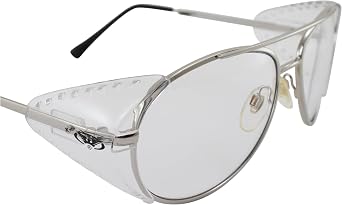 Global Vision Aviators Safety Glasses Clear UV400 Polycarbonate Lens Gloss Silver Metal Frame with Side Shields and Black Tips for Industrial Applications ANSI Z87.1 Standards
