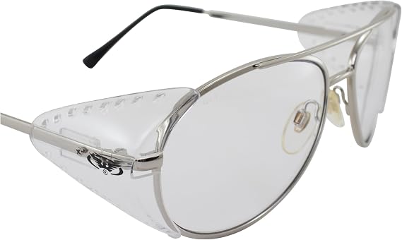 Global Vision Aviators Safety Glasses Clear UV400 Polycarbonate Lens Gloss Silver Metal Frame with Side Shields and Black Tips for Industrial Applications ANSI Z87.1 Standards