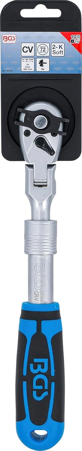 BGS 25126 Reversible Ratchet, Extendible, Angled Outlet, External Square Outlet, 10 mm (3/8 Inch), 260-365 mm