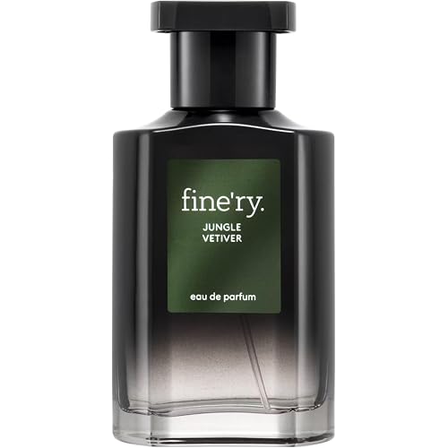 Fine'ry Perfume for Men Warm & Spicy Cologne | Jungle Vetiver - Earthy Green Musk with Cardamom, Black Tea, Carrot Seed | Full Size Hair & Body Eau De Parfum Long-Lasting, Clean, Vegan, 2 oz