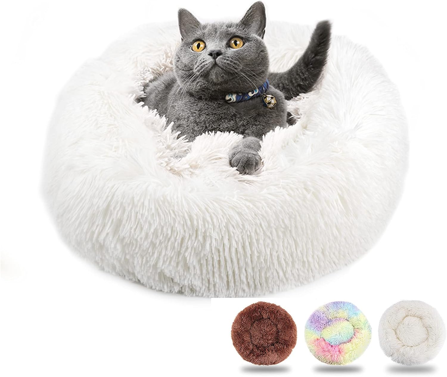 LMTIC Cat Beds for Indoor Cats,20 Inch Donut Cuddler Small Dog Bed,Calming Self Warming Anti-Anxiety Joint-Relief Improved Sleep Fluffy…