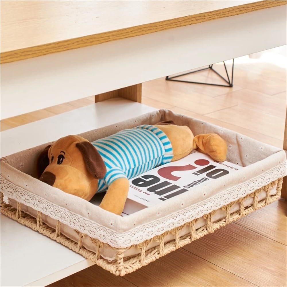 Caja de Almacenamiento de Cesta, Accesorios de Cocina y Dormitorio, Organizador de Escritorio de ratán para artículos Diversos, Pan, Papel cosmético Rectangular, Cuerda y pajitas.
