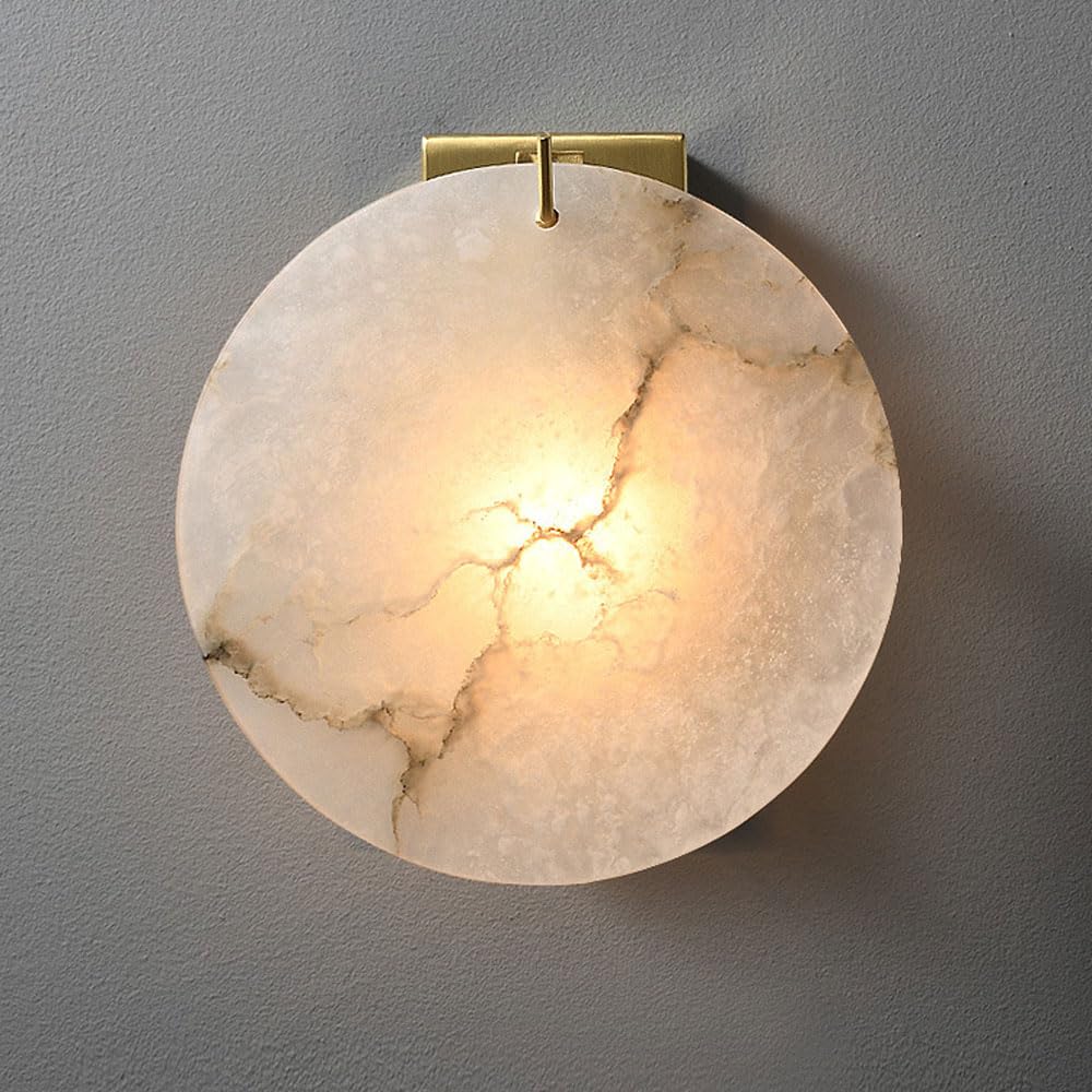 KXKLGWHN 7.8in Round Wall Sconce, Medieval Industrial Style Alabaster Wall Light, E14 Screw Brass Wall Lamp, Living Room Bedside Dressing Table Decorative Lighting Fixtures