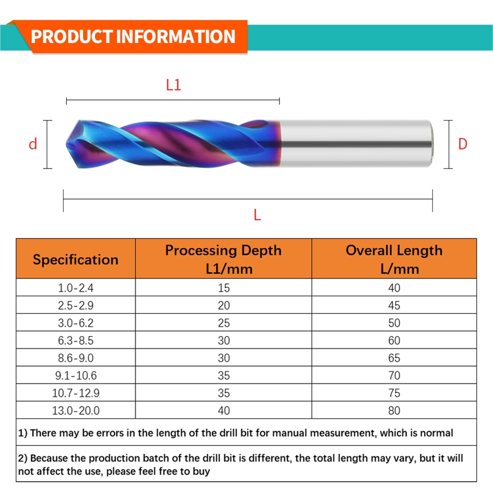 Brocas de Metal de Broca de Carburo, taladros de acero de tungsteno for metalurgia, torno CNC, herramientas de perforación inoxidables de 1,0-20,0mm, 1 Uds.(6.0mm)