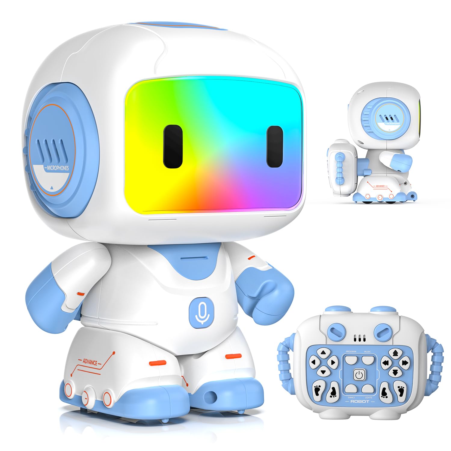 Robot Toys for Kids Ages 3-6, Mini Backpack Remote Control Robot with Voice Recording & Repeat, LED Light-Up Face, Music Dance, Programmable Actions, STEM Toy Gifts for Boys Girls