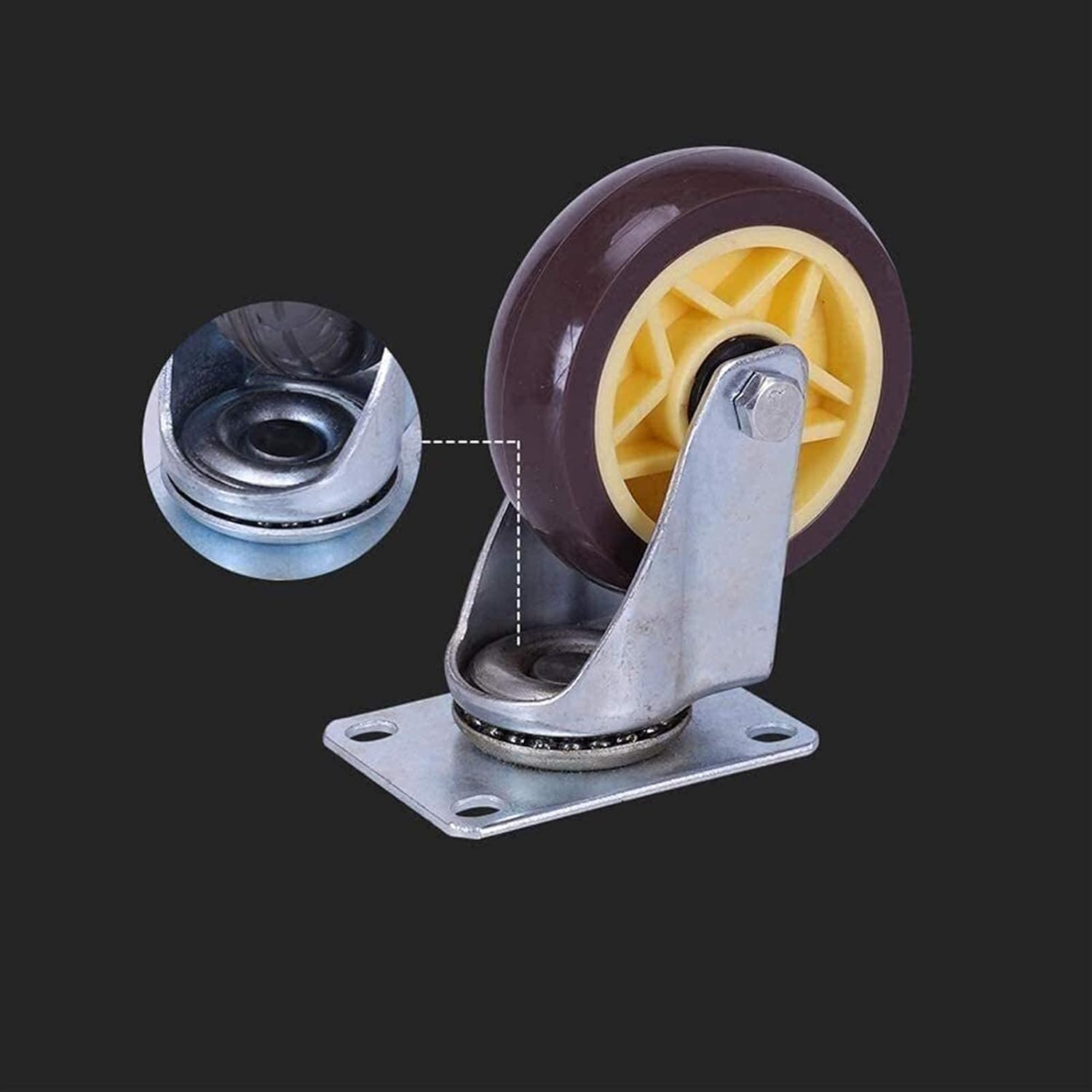 Brake Casters, 3/4/5 Inch Universal Swivel Caster Furniture Castor, Silent Office Chair Casters Wheels, Shopping Cart Industrial Transport Casters, Four Packs, Load 1000kg (Color