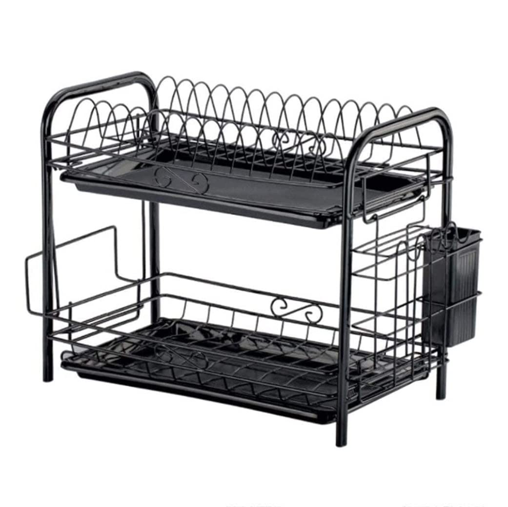 Azhkjkzh Black Dish Rack 2-Tier Stainless Steel Dish Rack Drying Utensil Holder Cutting Board And Drainer For Small Kitchen