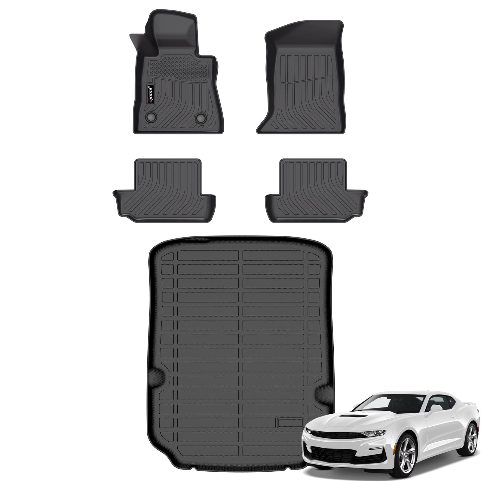 Jenofa-Car Floor Mats for Chevy Camaro 2016-2024 All Weather Floor Mats Cargo Liner Car Matfor Chevrolet Camaro Full Set Waterproof Durable Floor