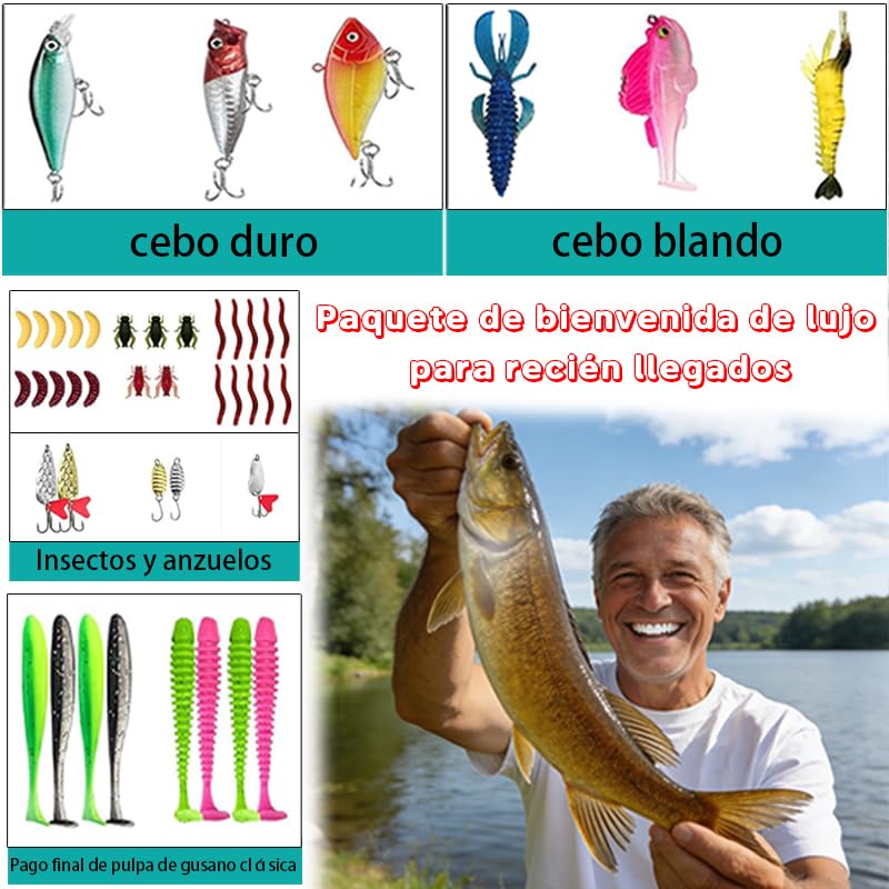 ZhaoCaiWJ 133 Piezas Señuelos de Pesca Kit Completo - Cebos Artificiales Mixtos con Caja de Aparejos: Vinilos, Cucharillas, Ranas y Anzuelos - Equipo de Pesca Spinning para Mar y Río (Black Bass, Truc - 3