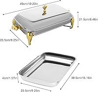Vista 5 de Calentador de alimentos de acero inoxidable, juego de platos de bufé rectangular, estufa de buffet, juego de calentador de bufé para uso doméstico