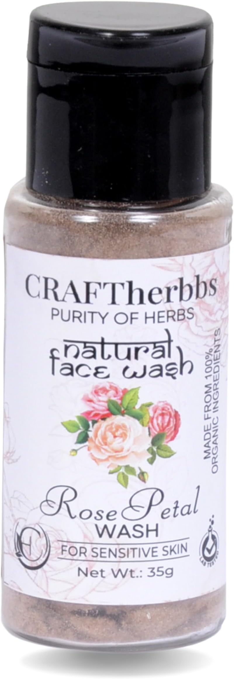 CRAFTherbbs Natural Rose Petal Powder Face Wash | Anti-Ageing, Hydrating Sandalwood & Coconut Formula | Reduces Wrinkles, Enhances Skin Glow, & Provides a Supple Look 35g (pack of 1)