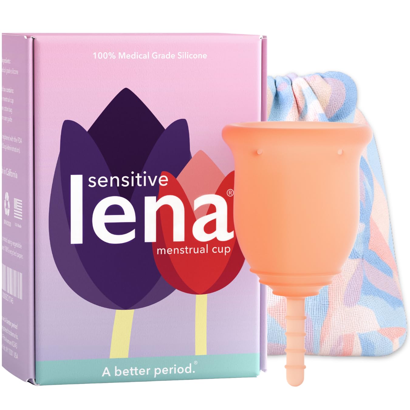 Lena Sensitive Menstrual Cup Small – Soft, Reusable Period Cup for Beginners & Teens – BPA-Free, Medical-Grade Silicone, Comfortable, Leak-Free Protection (Up to 12 Hours), Coral