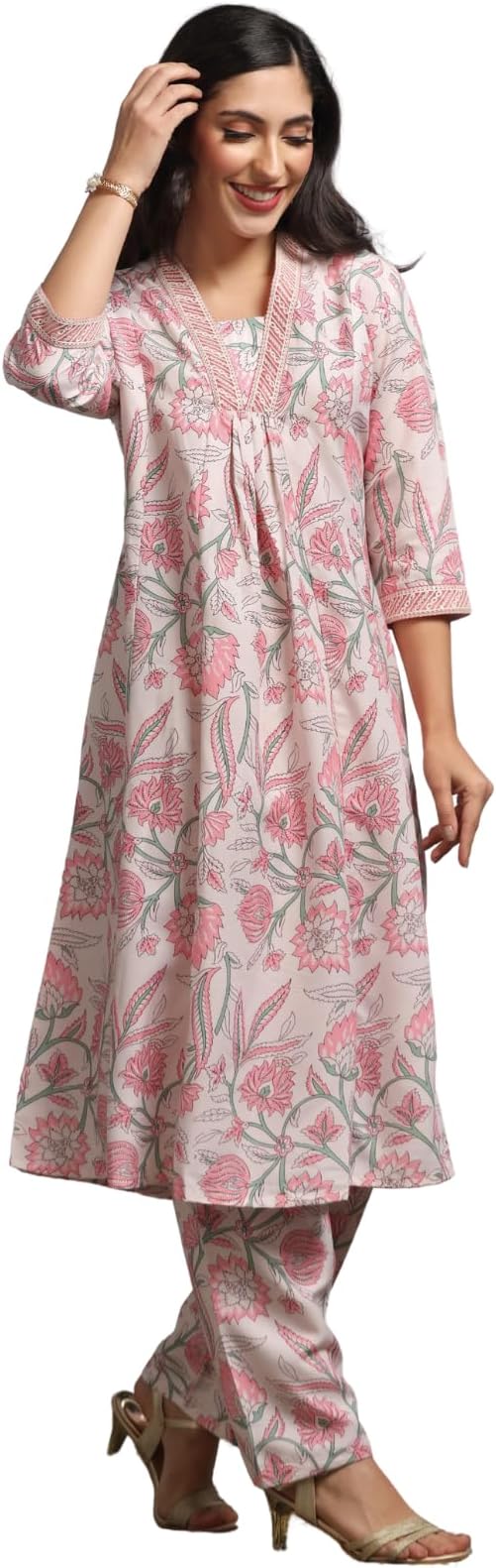 Cotton Kurta Set for Women โ Printed Anarkali | Elegant Ethnic Outfit Office Look