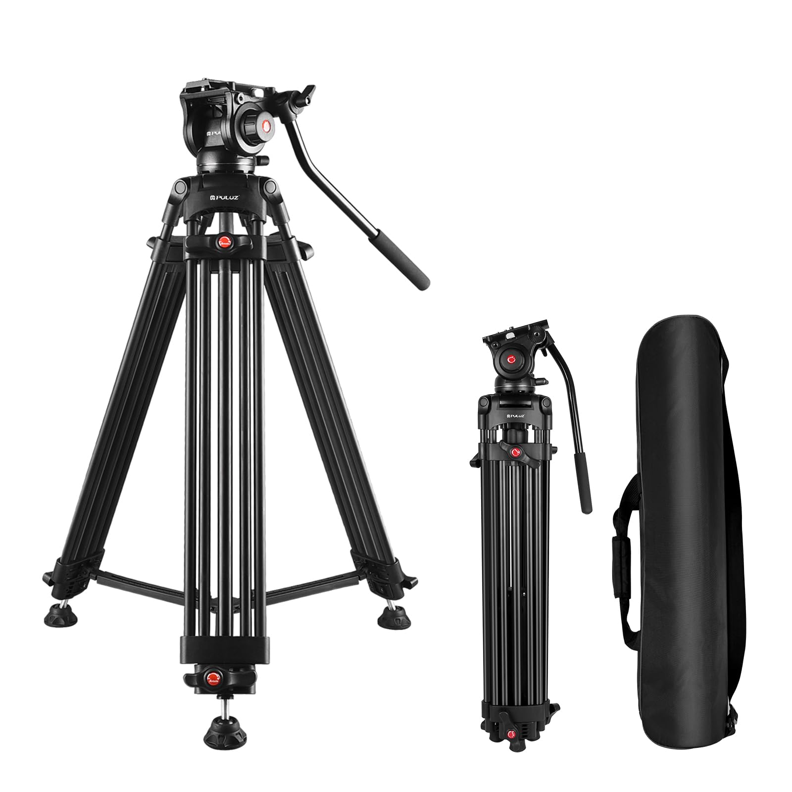 PULUZ 67 170cm Video Tripod Heavy Duty Aluminum Alloy Camera Tripod Stand with 360 Fluid Drag Head QR