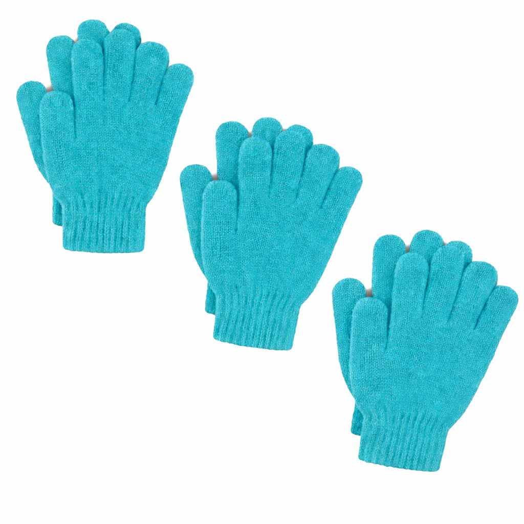 FAIRY TRENDZ Pack of 3 Thermal Gloves, Men Women Warm Knitted Winter Gloves, Soft Fleece Lined Full Finger Cold Weather Outdoor Use (Turquoise)