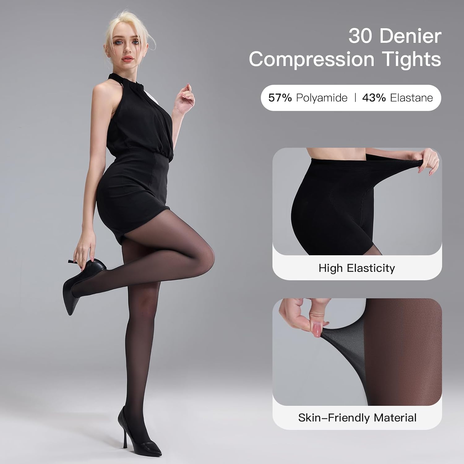 Yilanmy Compression Pantyhose for Women 10-15mmHg Support Hose Compression Tights 30D Sheer Stockings 2 Pairs - Image 3