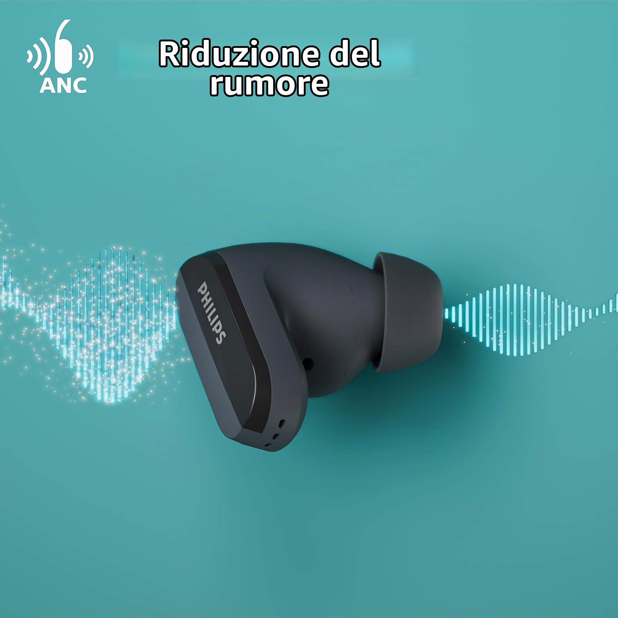 Philips TAT3508BK/00 Cuffie True Wireless | Auricolari in Silicone con Audio Naturale | Cancellazione del Rumore | Fino a 21 Ore di Riproduzione | Bluetooth | Microfono | Cavo USB-C | Nero