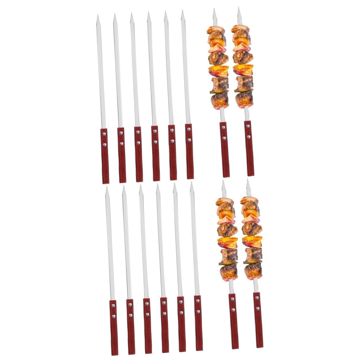 BESPORTBLE 12piezas Brochetas Inoxidable Para Barbacoa Mango De Madera Reutilizables y Resistentes Para Kebab y Verduras Utensilios De Grill y Picnics
