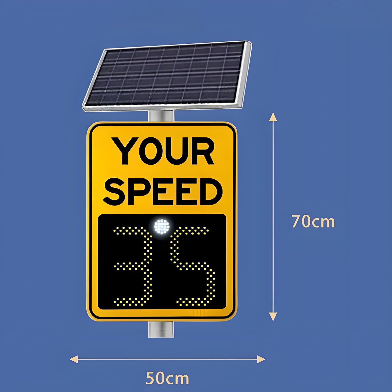 Señal de retroalimentación de radar alimentada por energía solar con pantalla LED para monitoreo de límite de velocidad y seguridad del tráfico
