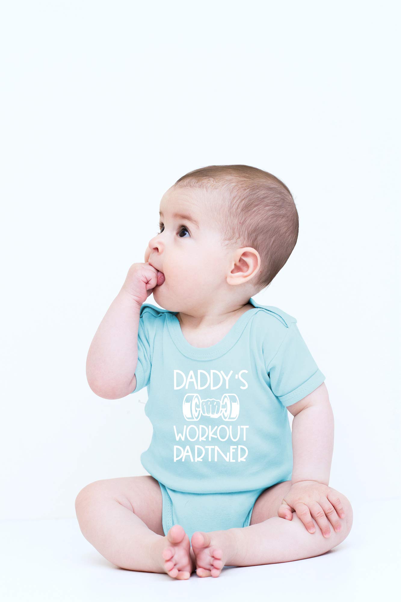 CBTwear Daddy's Workout Partner Baby Bodysuit - Adorable Boy Romper Clothing Funny Cute Infant Outfit (Newborn, Light Blue)