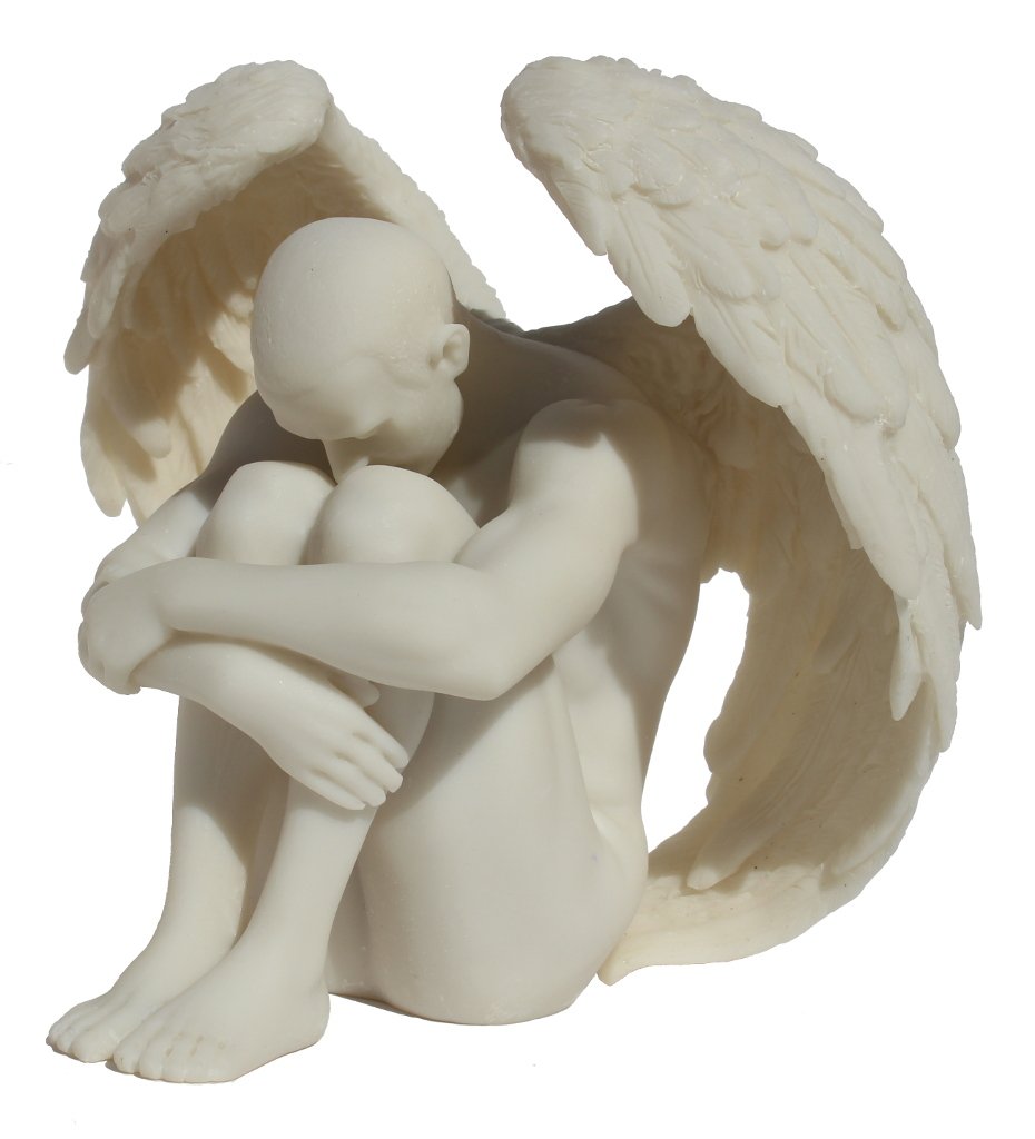 US 5.88 Inch Winged Nude Male Sitting with Arms Holding Over Knees, White