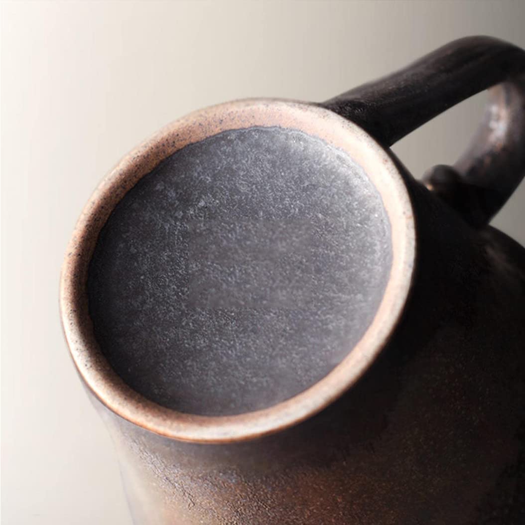 Vintage brązowy kubek do kawy ze spodkiem, unikalny japoński ręcznie wykonany kamionkowy ceramiczny kubek do kawy z uchwytem filiżanka do herbaty można układać jeden na drugim, do kawy, herbaty, mleka, płatków owsianych, C-235 ml