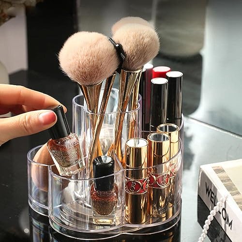 Miniatura 6 de LINFIDITE Organizador de maquillaje giratorio de 360 grados con 5 compartimentos, bandeja de almacenamiento redonda transparente de acrílico,