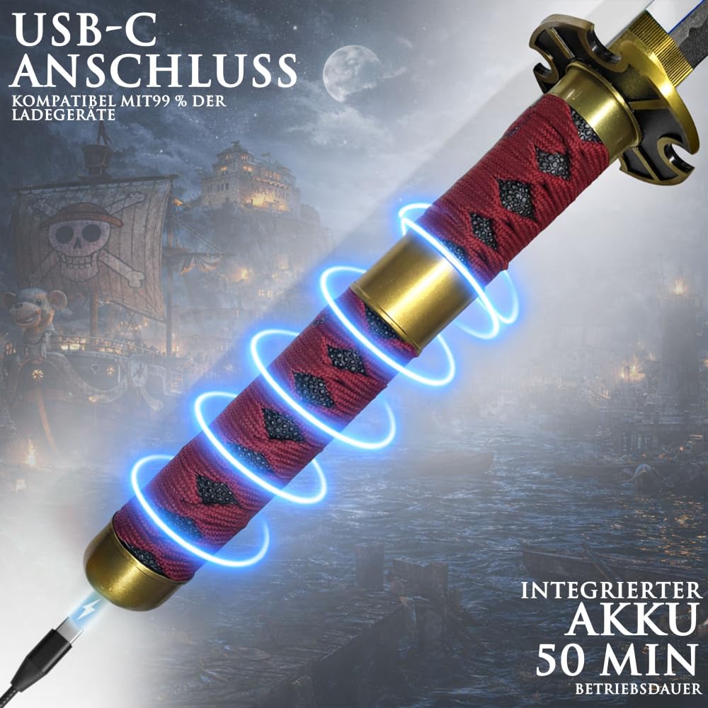 One Piece - Schwert, Lichtschwert, Laserschwert, Lightsaber, Katana LED, Samurai Sword mit LED Klinge mit Scheide, Animefans, Anime Cosplays, für Erwachsene und Kinder