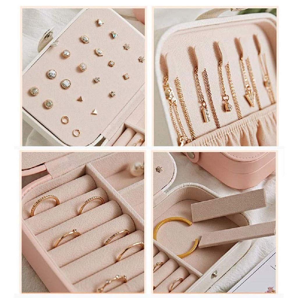 Organisateur de boîte à Bijoux, Petit étui de Rangement de Bijoux de Voyage pour bagues, Boucles d'oreilles, Colliers, Bracelets, boîte-Cadeau de Bijoux (Roze)