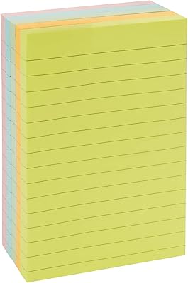 Amazon Basics Lined Sticky Notes, 4 x 6-Inch, Assorted Colors, 5-Pack