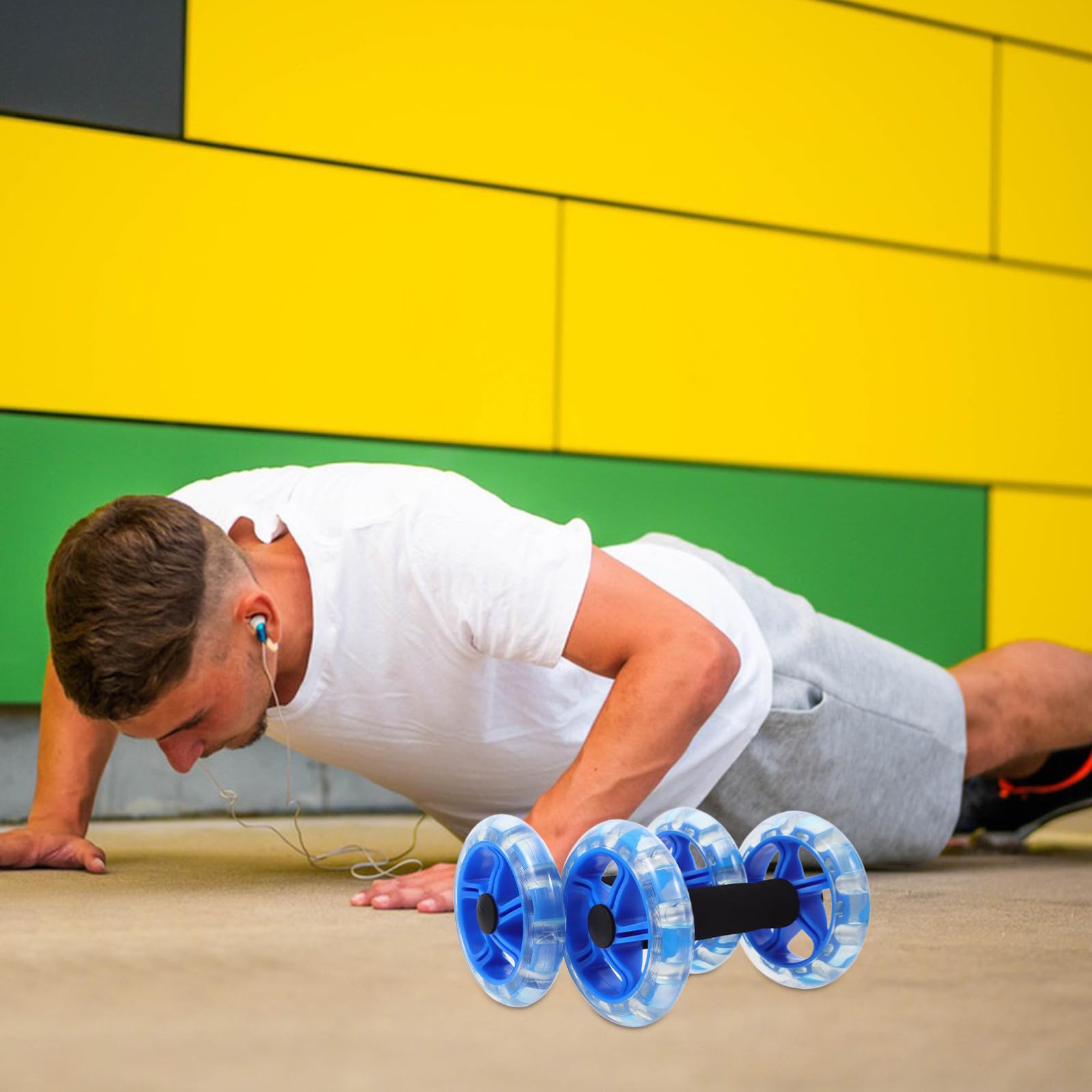 iplusmile Ruota Addominale Fitness a Doppie Ruote Blu Impugnature Antiscivolo, Attrezzo per Esercizi di Tonificazione e Perdita, per Allenamento Calistenico e Palestra Domestica
