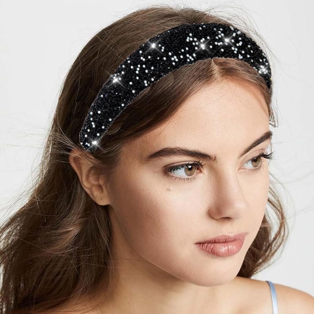 Cerchietto Imbottito Con Strass E Glitter – Fascia Per Capelli Elegante Per Donna E Ragazza, Accessorio Matrimonio E Festa - 2