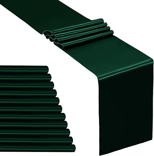 SiinvdaBZX 12 caminos de mesa de satén verde de 12 x 108 pulgadas de largo, decoración de camino de mesa de boda de satén liso brillante para