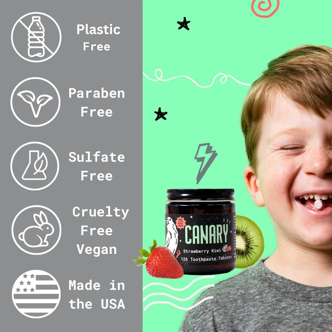 Canary Toothpaste Tablets Strawberry Kiwi - Chewable Nano-Hydroxyapatite Teeth Cleaning Tablet - No Fluoride, Great for Travel, Zero Waste 189 Count