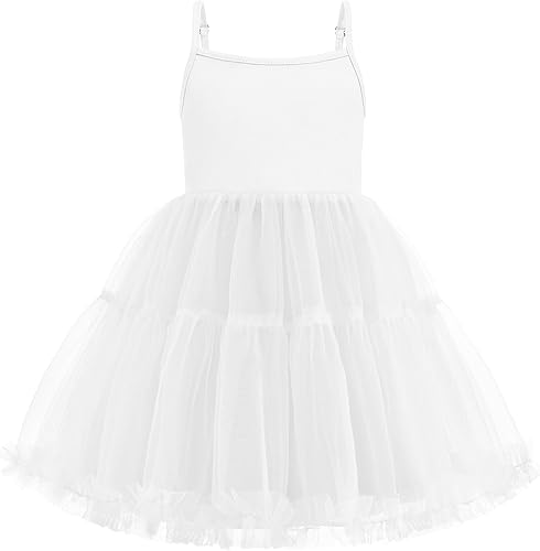Arshiner Toddler Tutu Dress Girls Spaghetti Strap Tulle Dresses Summer Birthday Princess Mini Sundress White 5T
