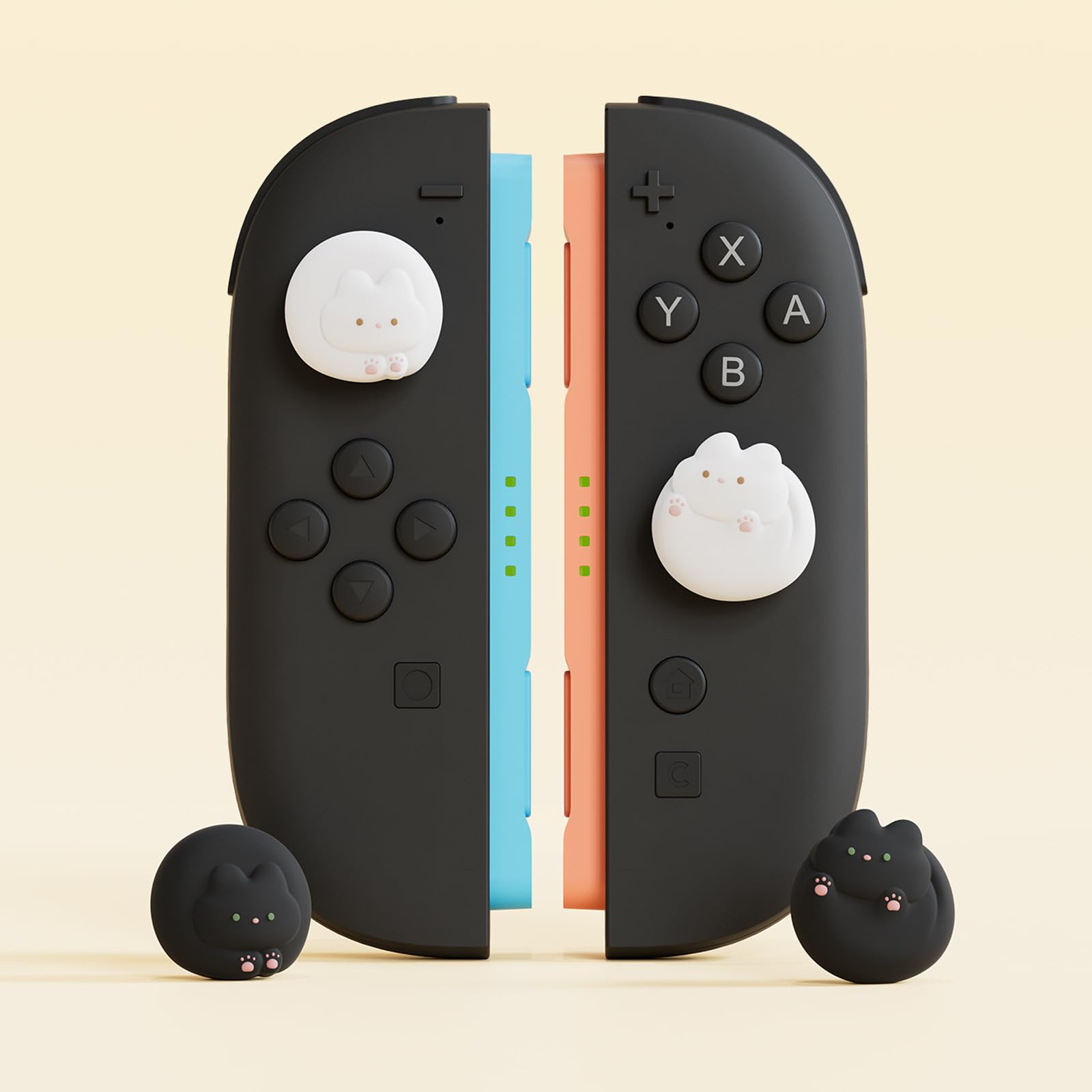 GeekShare Tapones de joystick compatibles con Switch 2 – Tapas antideslizantes para el pulgar – Fundas analógicas de silicona para Switch 2025, gatitos blancos y negros