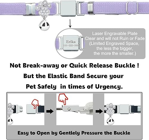 Miniatura 5 de Collares elásticos de seguridad personalizados para gatos con campana, collares elásticos personalizados con láser para niñas, niños, gatos, color