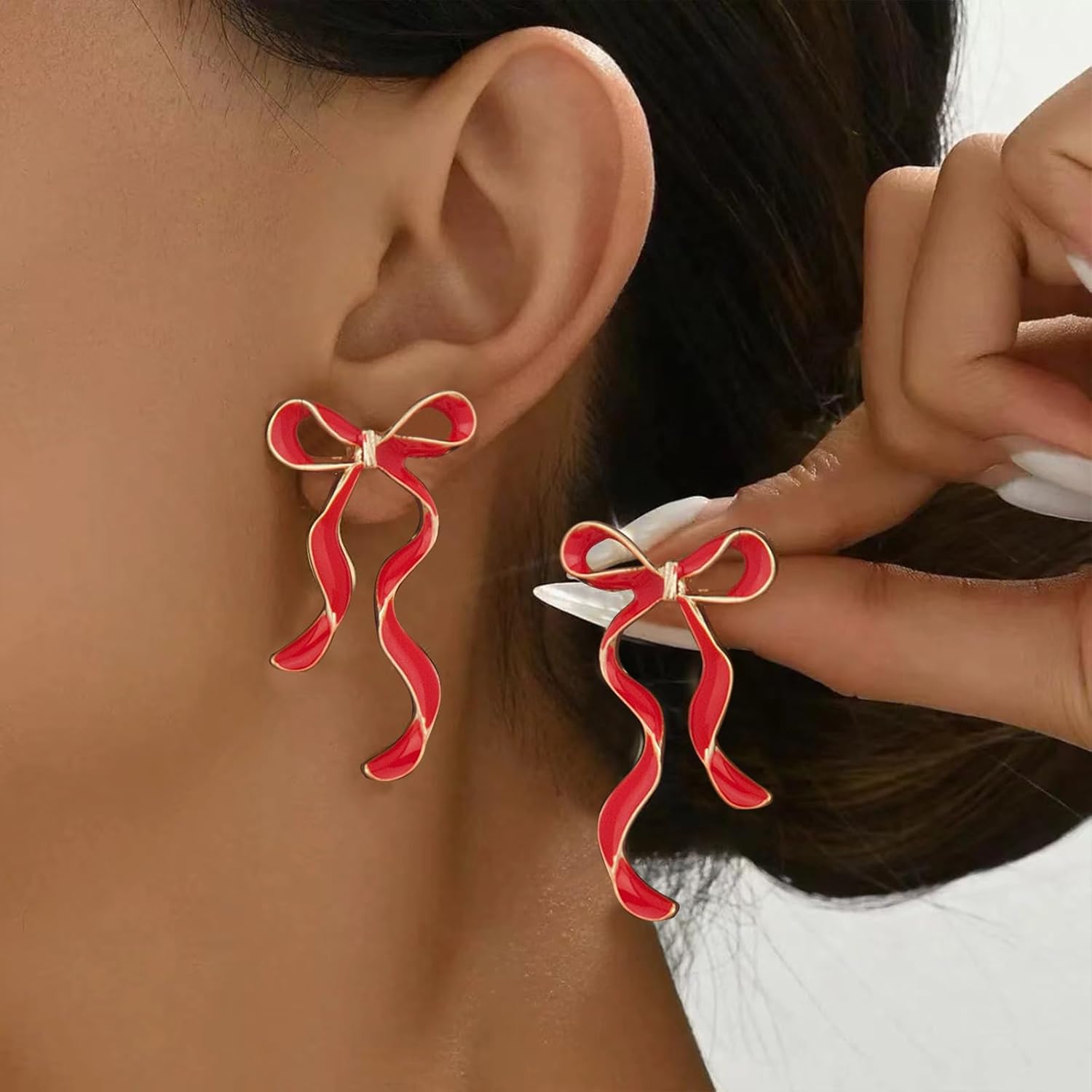 Valentines Earrings Bow Earrings for Women Pink Bow Ribbon Holiday Earring Valentines Jewelry Accessories for Women - Image 2