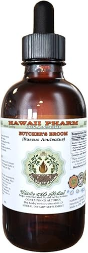 Hawaii Pharm Extracto líquido de escoba de carnicero sin alcohol, escoba de carnicero orgánica (Ruscus aculeatus) Suplemento herbario natural de