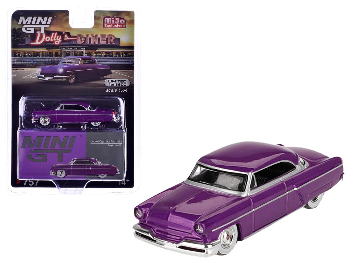 Mini GT Models True Scale atures Car Compatible with Lincoln Capri Hot Rod 1954 Purple Metallic 1/64 Diecast Car M 00757