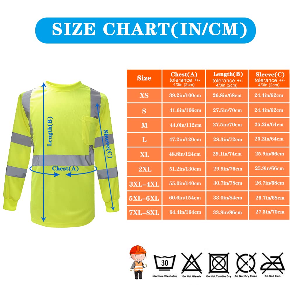 Hi vis Koszulka z długim rękawem, robocza, odblaskowa, bezpieczna, polo, EN20471 klasa 3, XS–8XL