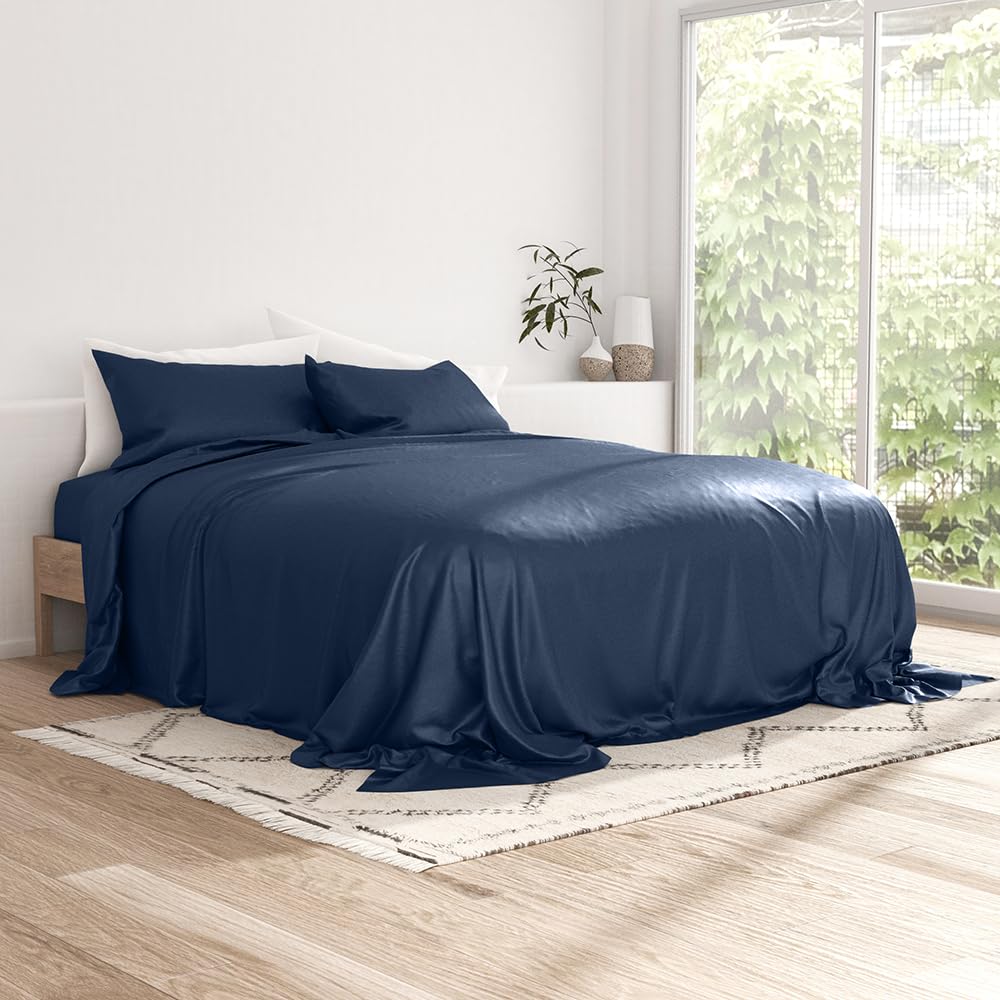 Linen Market - Queen Sheets - Cooling Bed Sheets Set - Deep Pocket Up to 16" - Breathable & Soft Bed Sheets & Pillowcases - Hotel Luxury Silky Soft - Queen Size Bed Sheets Set - 4 Piece, Navy