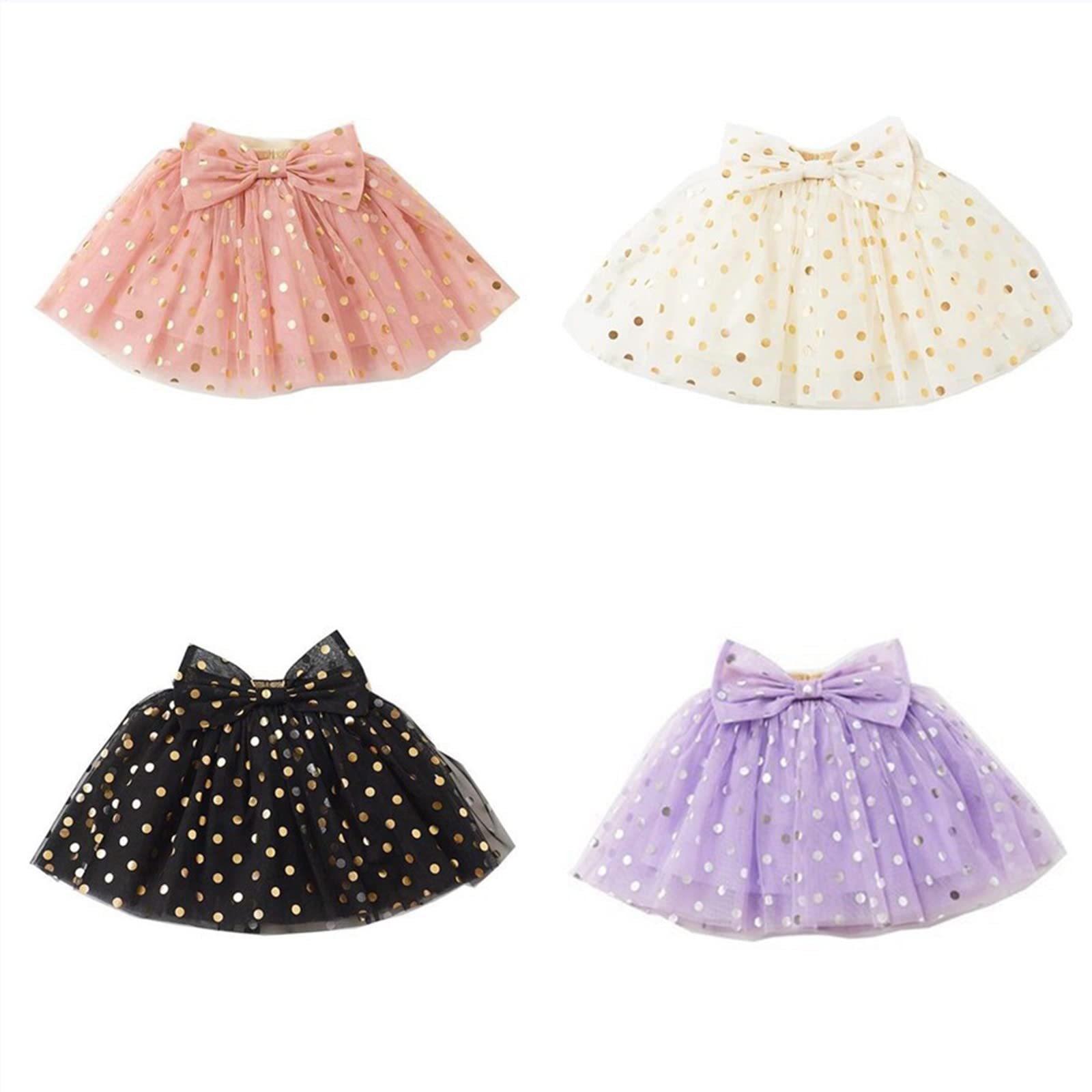 Baby Girls Layered Bow Tutu Tulle Skirt Little Girls Polka Dots Sequins Tutu Skirts Toddler Casual (Purple, 6-12 Months)