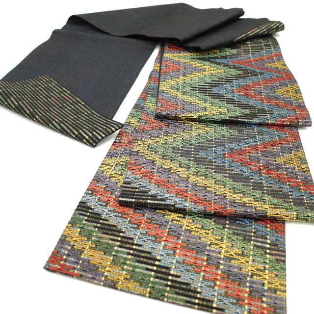 Amazon.co.jp: すごい値袋帯 京都 西陣 正絹 箔糸使用 黒地 赤 紫 黄  