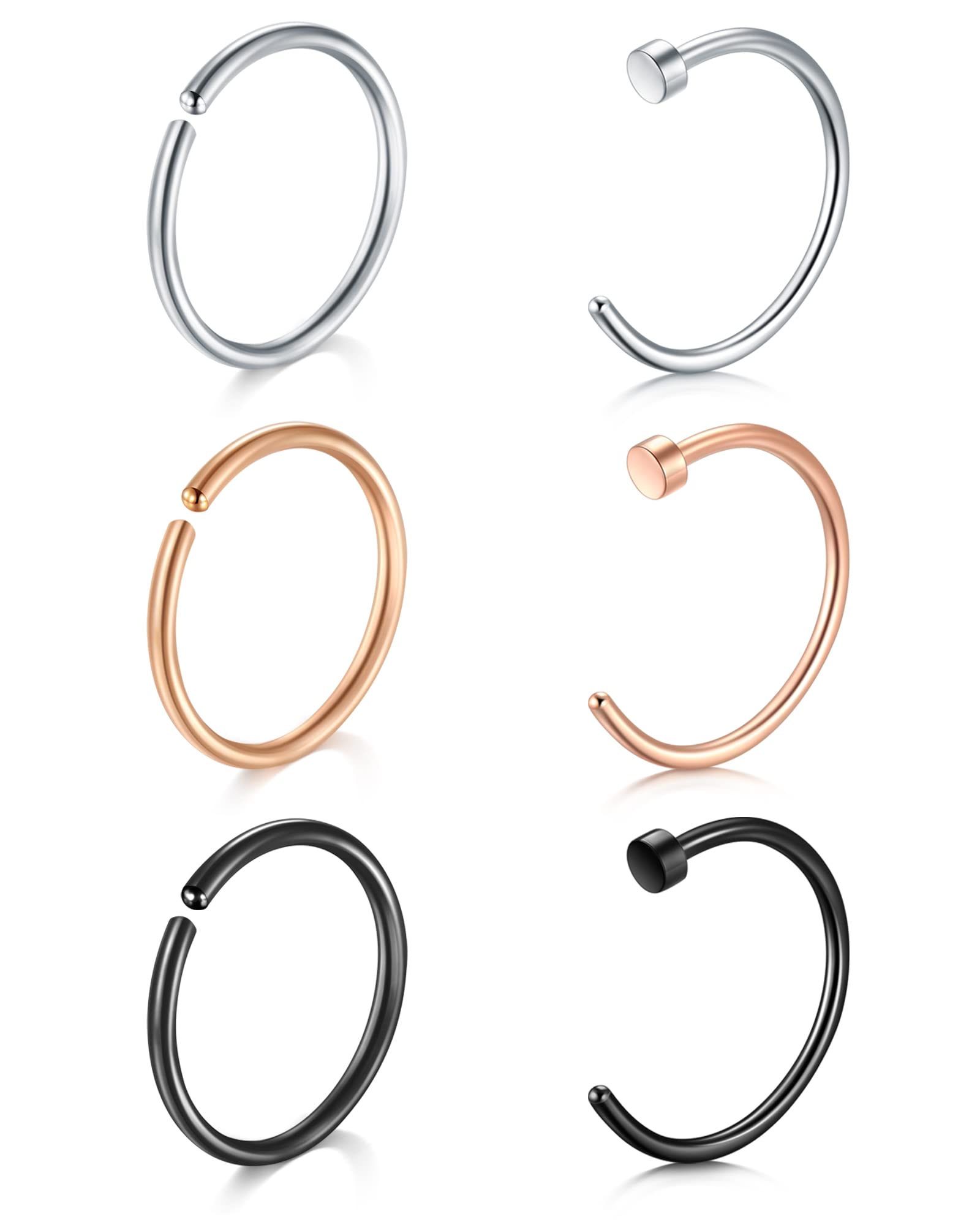 D.Bella Nose Rings Hoops - 16G, 18G, 20G, 22G Surgical Steel Simple Half Hoop Earrings for Nose, Tragus, Cartilage, Helix, Rook, Conch, Snug, Ear,