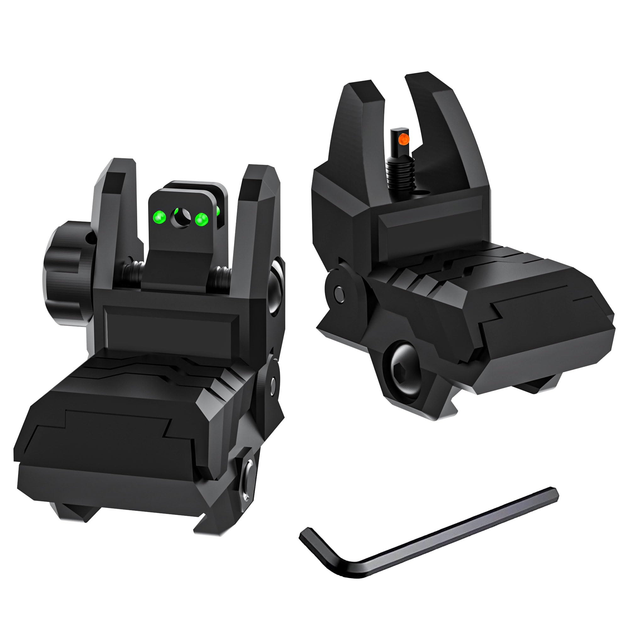 Folding Fiber Optic Sights Flip Up Sights Front and Rear Back up Sights for Picatinny Weaver Rails with Red Green Full Dots Polymer